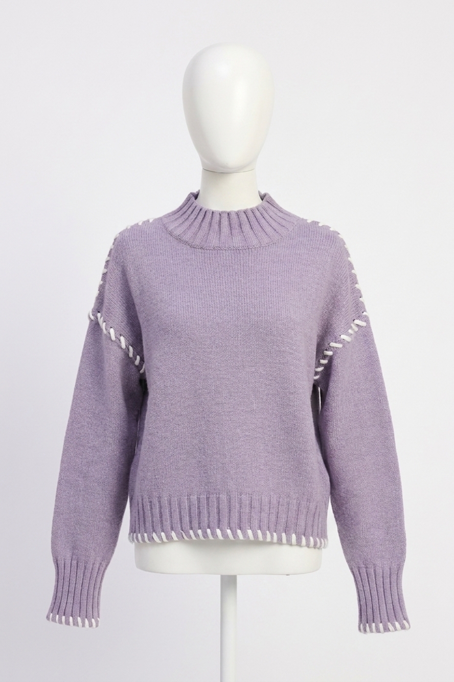NEW EN SAISON merril whip stitch long sleeve sweater in purple